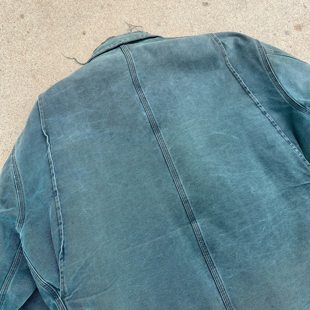 Vintage 80s 90s Carhartt Barn Jacket Coat L/XL Distressed Teal Green Made In USA - Picture 11 of 11